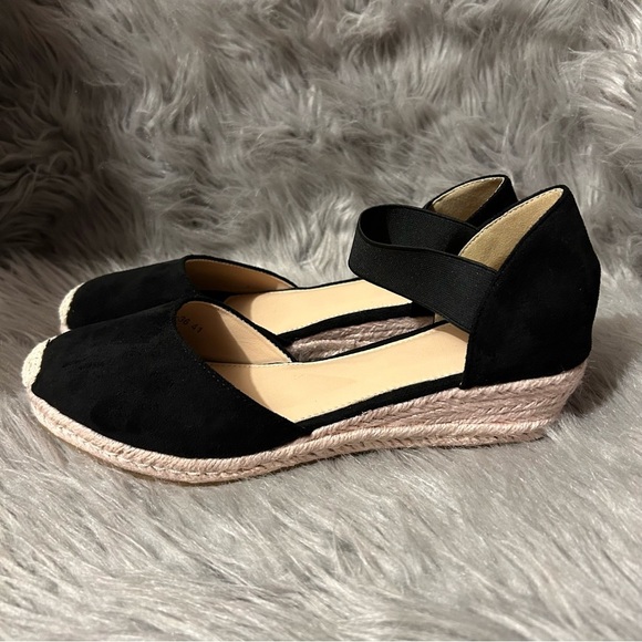 Wedge Shoes Womens Size 41 Black‎ Ankle Strap Heeled Slip On NEW - Picture 7 of 8